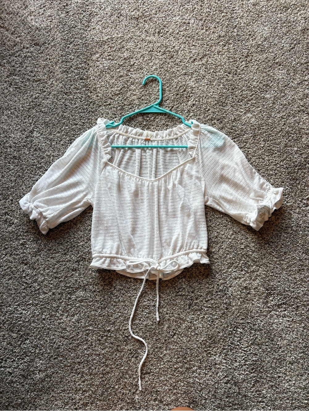 Free People White Textured Cropped Peasant Top